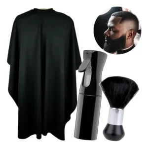 Capa De Corte Barbeiro Espanador Borrifador Névoa Barbearia Cor Preto Lisa Liso