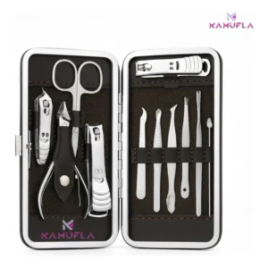 Kit Manicure Portátil Estojo Alicate Cortador De Unha 12 Pç - Desencravador De Unha Alicate Lixa Profissional Premium Tesoura Empurrador De Cutículas Marca Kamufla