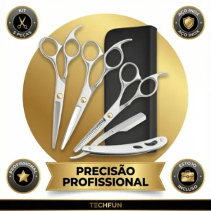 Kit Profissional Cabeleireiro 3 Tesouras Corte + 1 Navalha Barbeiro Salão Beleza Fio Preciso Acabamento Camadas Desfiar... Prateado