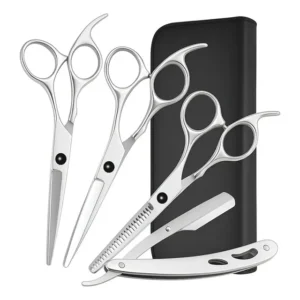 Kit Tesoura Profissional Fio Laser Navalha Desfiadeira Barba