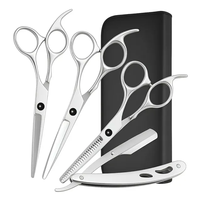 Kit Tesoura Profissional Fio Laser Navalha Desfiadeira Barba